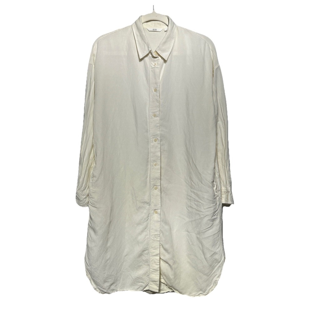 Uniqlo Oversized Linen Blend Shirt Dress Cream Women's Size Small